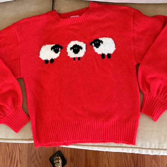 Francesca's Collections Sweaters - Francesca Collection - Mi Ami Red Crewneck Sweater with Sheep Motif | Size M 🐑🔴
